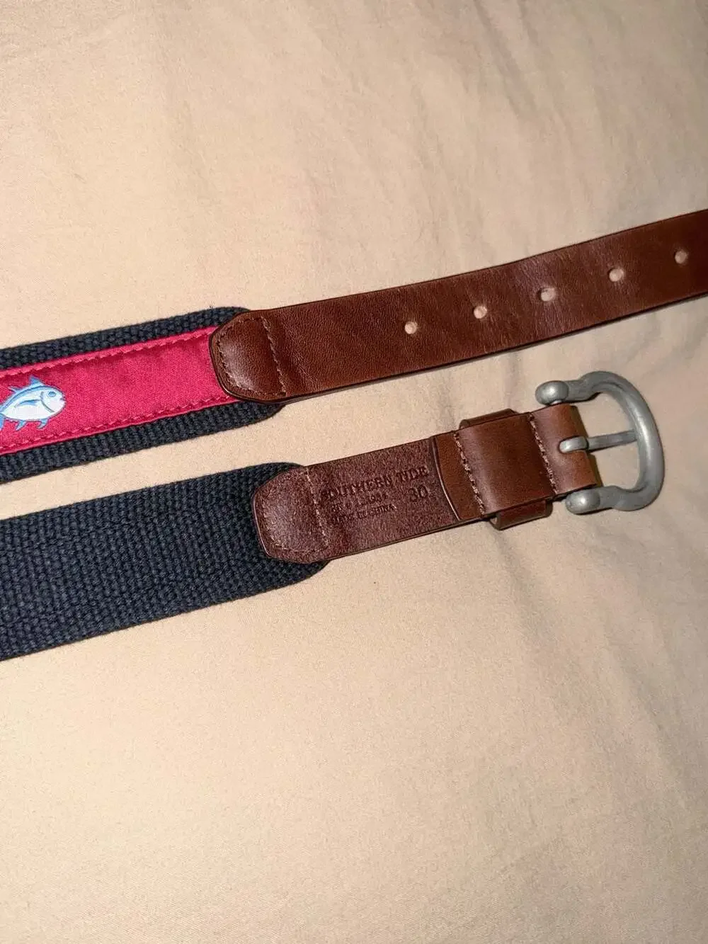 Southern Tide Skipjack Canvas and Leather Belt, Size 30